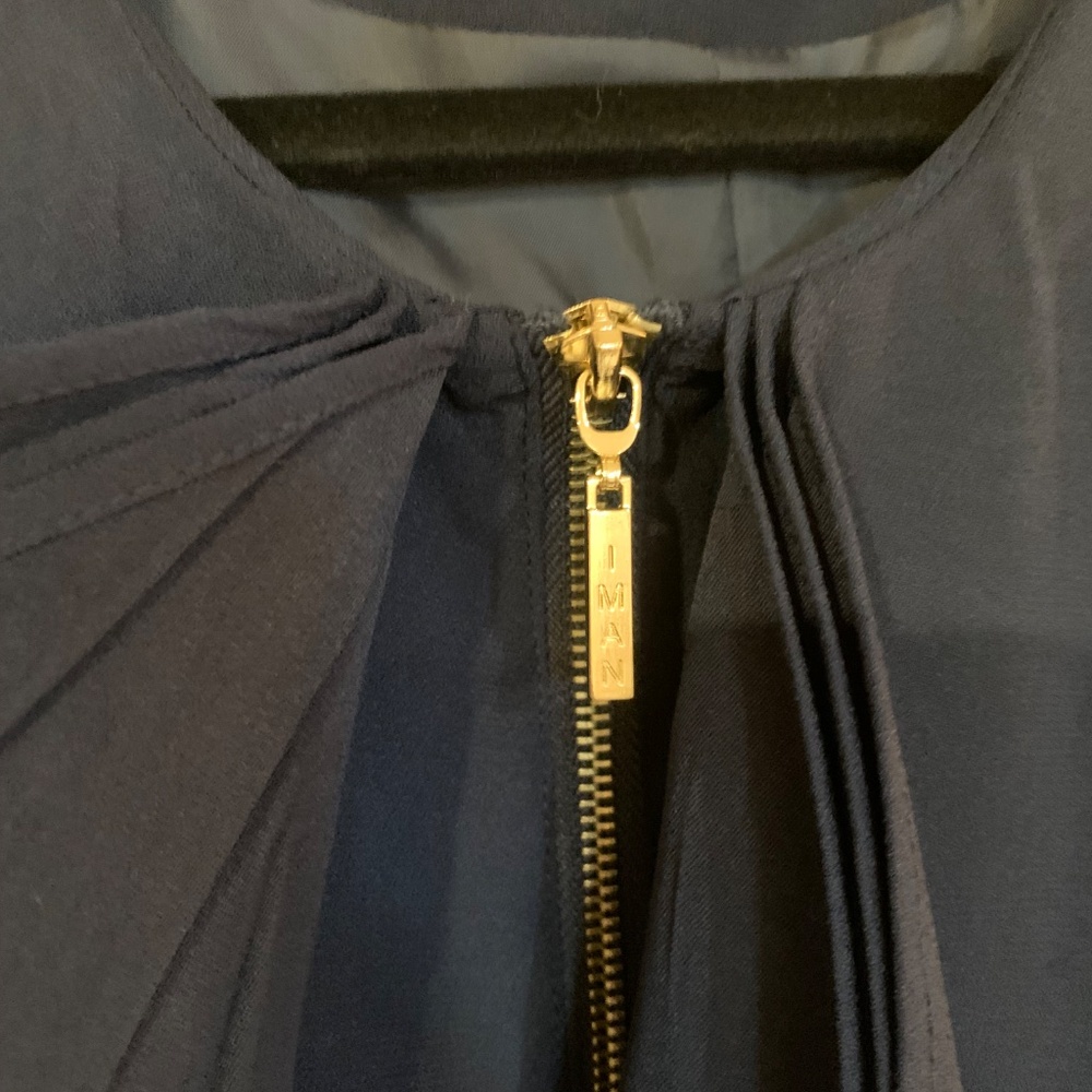 Iman Blue Ruffled Front Angled Lined Jacket Sz S - image 3